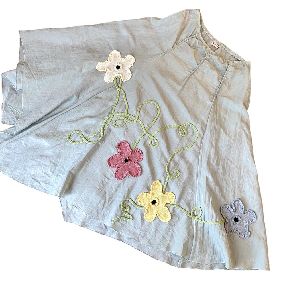 Surrealist Women's Light Blue Draped Embroidered Flower Skirt Sz 3